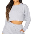 thumbnail image 2 of WCMZJ Women’s Cropped Hoodie Pullover Long Sleeve Crew Neck Crop Tops Oversize Fit Fall Pullover Sweatshirts Tops Gray S, 2 of 6
