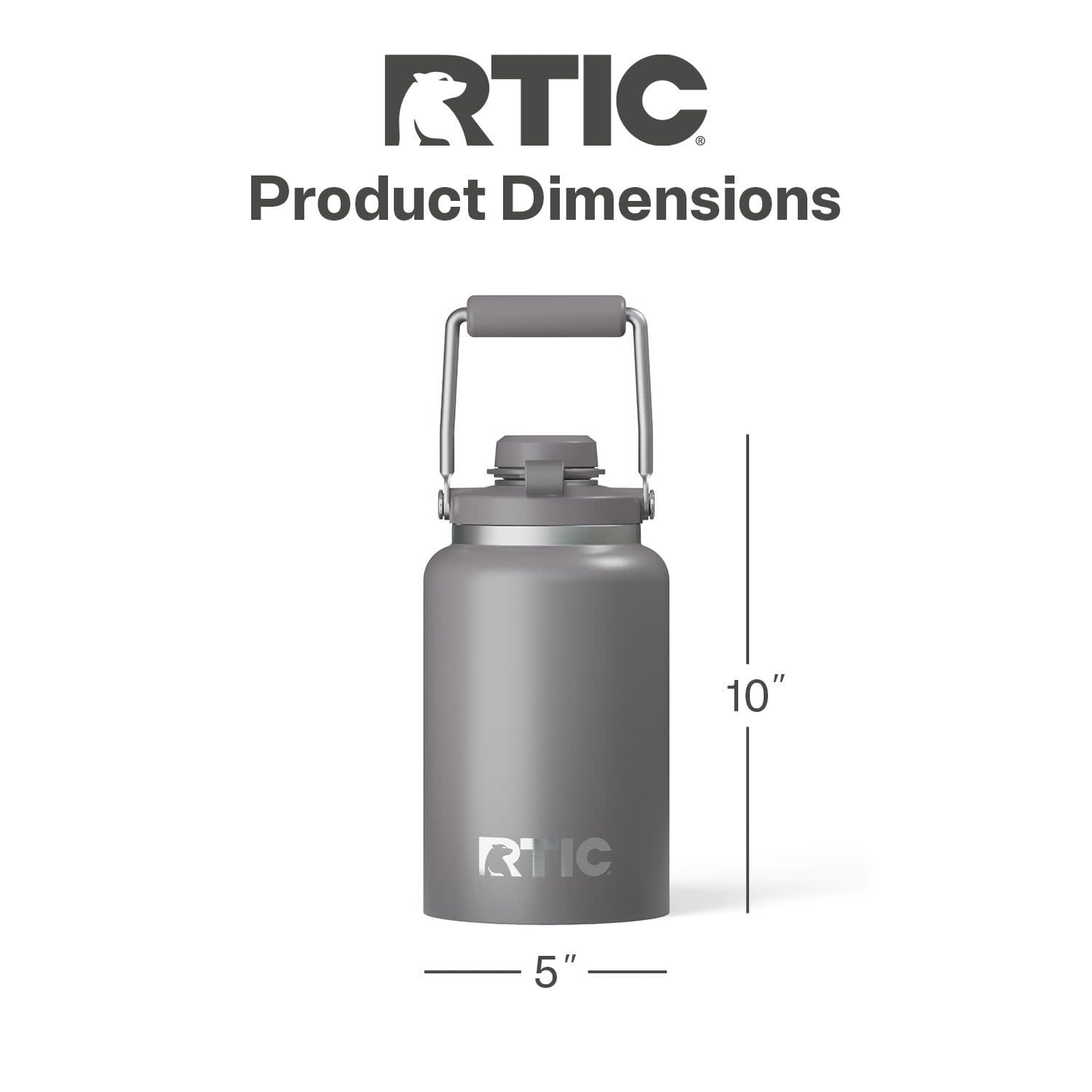 RTIC Half Gallon Ceramic Lined Insulated Outback Water Bottle Jug, Leak Proof, Graphite