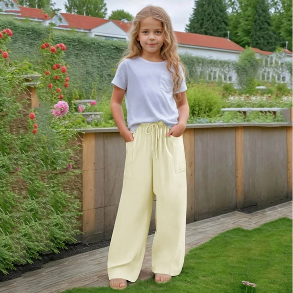 2025 Spring Uniform Pants for Girls Casual Baggy High Waisted Drawstring Slacks Lounge Comfy Trousers with Pockets