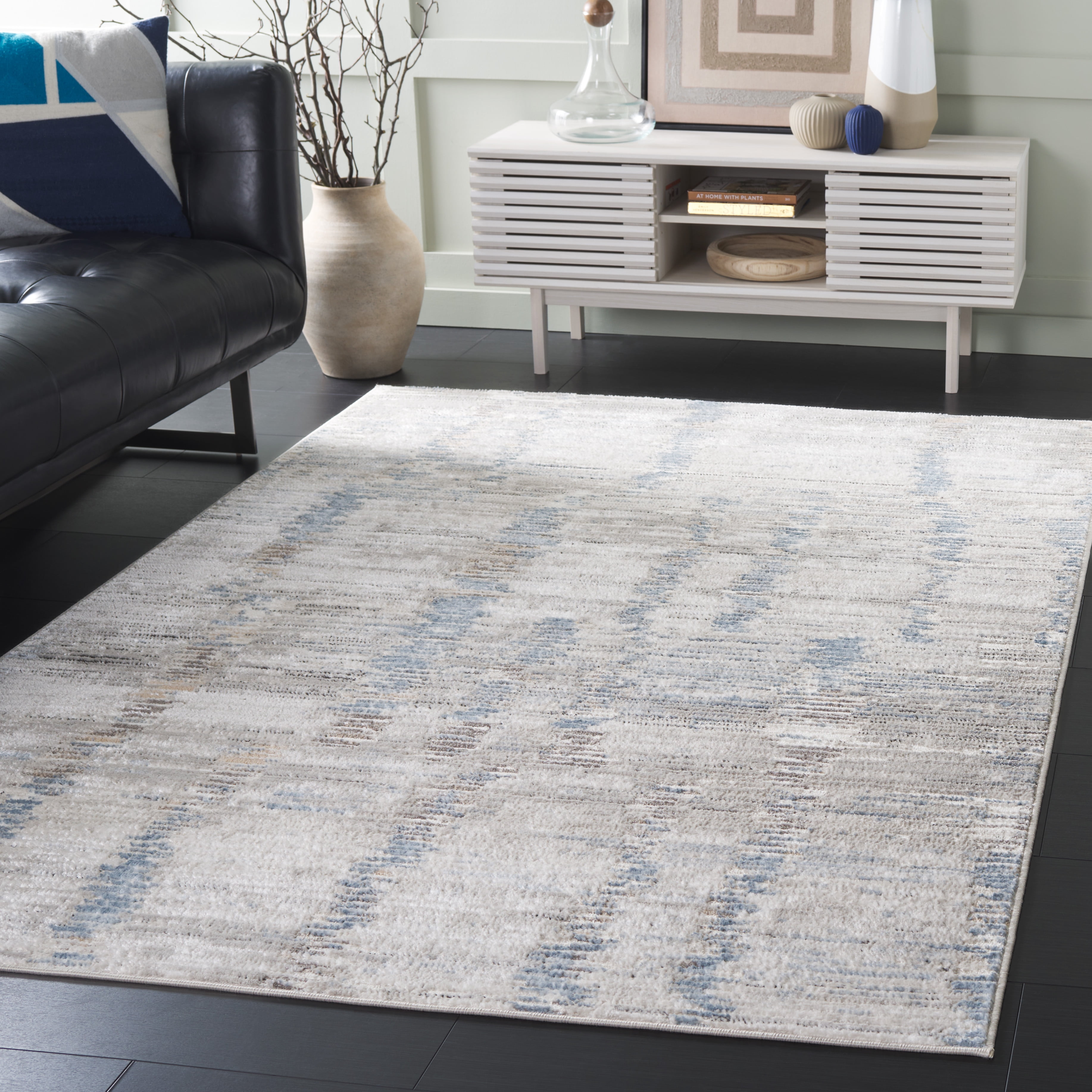 SAFAVIEH Quincy Abraham Abstract Indoor/Outdoor Area Rug, Ivory/Light Grey, 8' x 10'