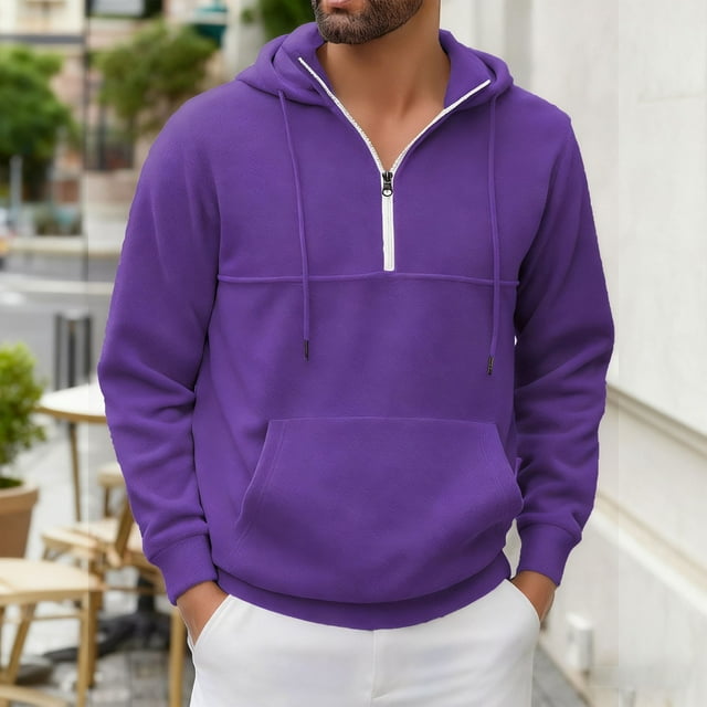 MHFRRA Sudadera con Capucha, Cuello Alto, Media Cremallera y Forro, Manga Larga, Térmica, Cálida, Deportiva, para Exteriores, Informal, Ajuste Cómodo Púrpura
