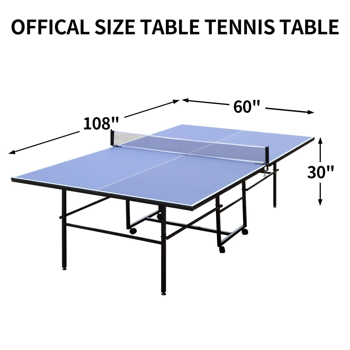 9FT Portable Ping Pong Table, Mid-Size Foldable Table Tennis Table Set with Net,  2 Paddles and 3 Balls, Table Tennis Table for Kids Family Holiday Sports, Blue