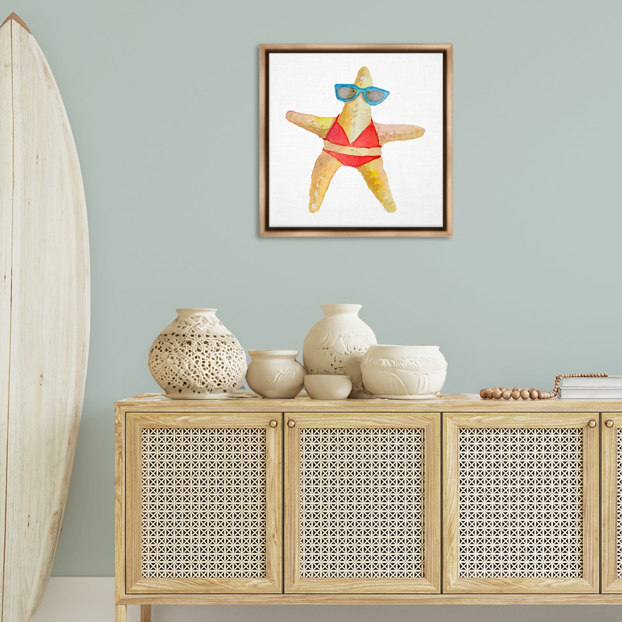 Stupell Industries Fun Swimsuit Starfish Novelty Painting Brown Floater Framed Canvas Art Print Wall Art, 25 x 25