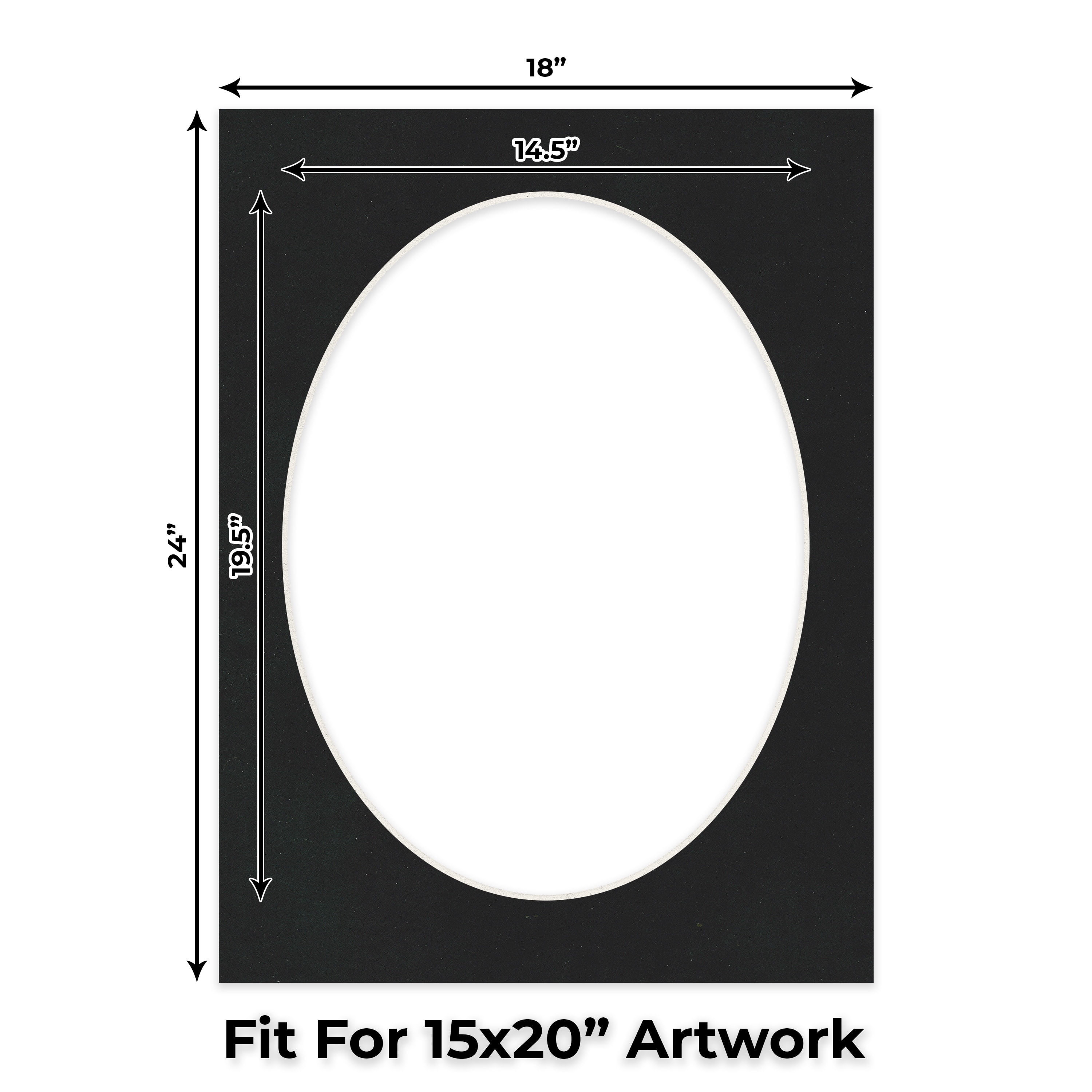 Black Suede Picture Frame Mat for 18x24 Frames - Oval Opening for 15x20 Photos - 50 Mats