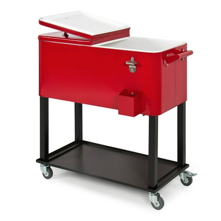 Best Choice Products 80-Quart Rolling Cooler Cart w/ Bottle Opener and Catch Tray, Drain Plug - Red