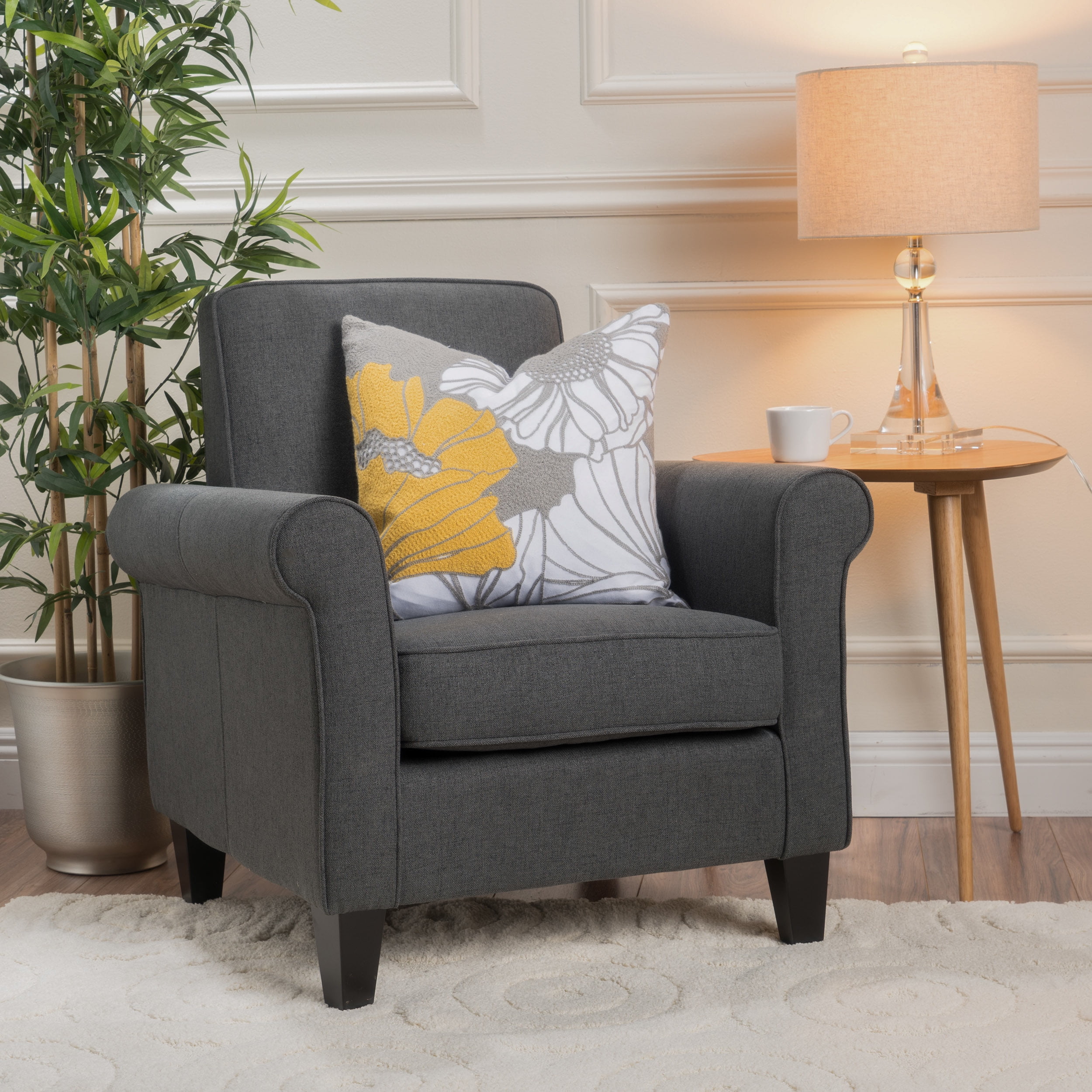 Noble House Frederick Fabric Club, Dark Grey Accent Chair With Arms
