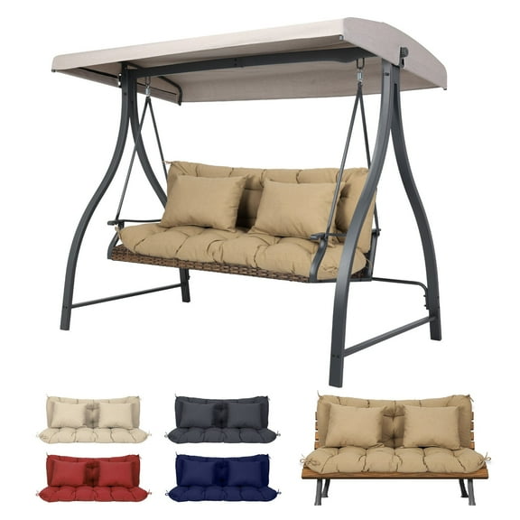 Aoodor 59" Tufted Porch Swing Cushions, Outdoor Swing Replacement Cushion 2-3 Seater with Backrest and 2 Pillows, Water and Fade Resistant Bench Seat Pad for Garden Patio Furniture, Brown