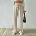 thumbnail image 2 of UYISJ Women's Summer Textured Knitted Wide Leg Elastic High Waisted Drawstring Solid Color Casual Loose Fit Straight Leg Pants Trousers, 2 of 5