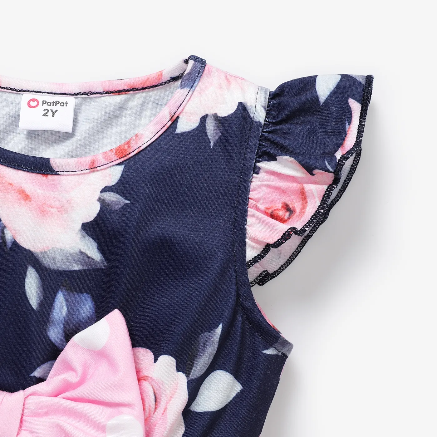 PatPat Toddler Girls Floral Bowknot Tee and Polka Dot Pants Set photo 4