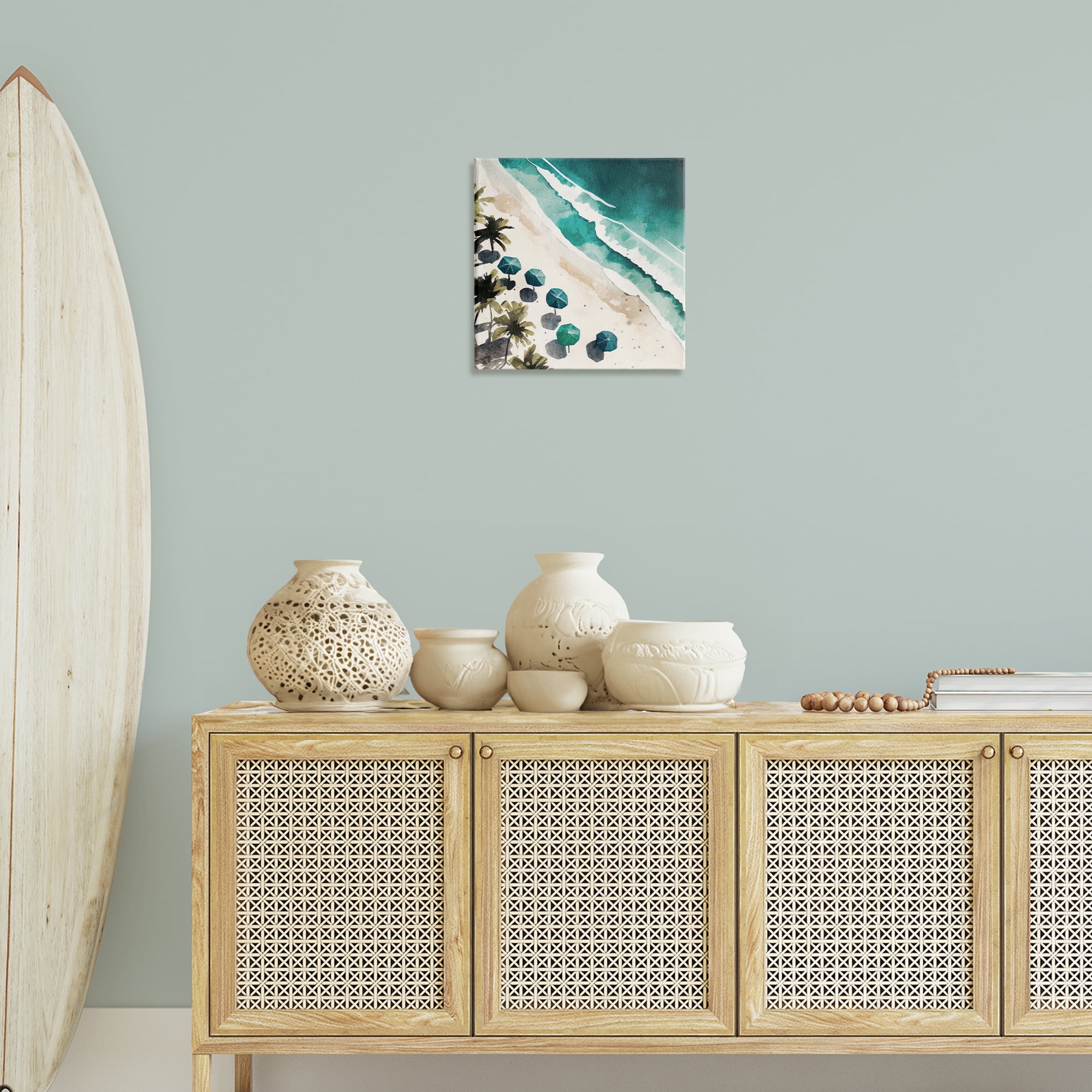 Stupell Industries Umbrella Lined Coast Nautical & Beach Painting Wrapped Canvas Art Print Wall Art, 17 x 17