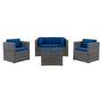 thumbnail image 1 of CorLiving Parksville 5-Piece Resin Wicker Rattan and Galvanized Steel Patio Conversation Set, 2 Armchairs, 1 Loveseat, 1 Coffee Table, Expandable, 1 of 9