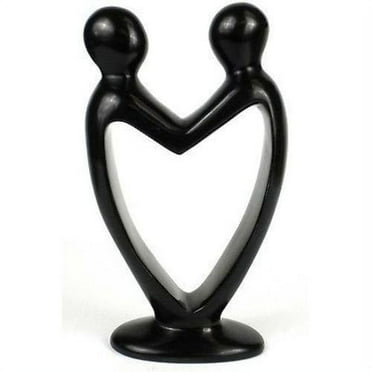 Smolart Handcrafted Soapstone Lovers Heart Sculpture, Black