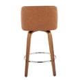 thumbnail image 5 of Mid-Century Modern Counter Stools with Swivel, Set of 2, Walnut Wood Frame and Camel Faux Leather Upholstery with Chrome Footrest, 5 of 5