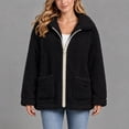 thumbnail image 7 of Nfurl Sherpa Jacket Womens Lightweight Collared Zip up Fleece Jackets with Pockets Cozy Casual Fall Jacket Trendy Teddy Coats Black,L, 7 of 7