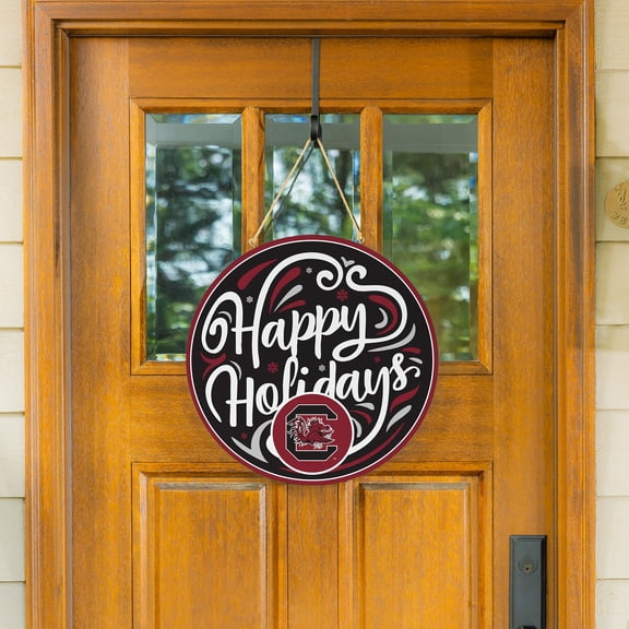 South Carolina Gamecocks 18" Happy Holidays Wooden Round Door Sign