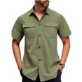 thumbnail image 2 of DPTALR Men's Casual Short Sleeve Button Down T-shirt with Chest Pockets,Army Green,Big Men's,Tall Men's L,Young Men's T-shirt, 2 of 8