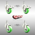 thumbnail image 2 of 3.5 Inch 316SS Green Polyurethane 12mm Threaded Stem Caster Set 2 Lock Brake, 2 of 2