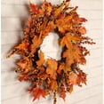 thumbnail image 3 of Bobasndm 18 Inch Fall Wreath for Front Door, Fall Wreath with Wooden Maple Leaves, Gold and Red Foliage Fall Decorations for Home, 3 of 9