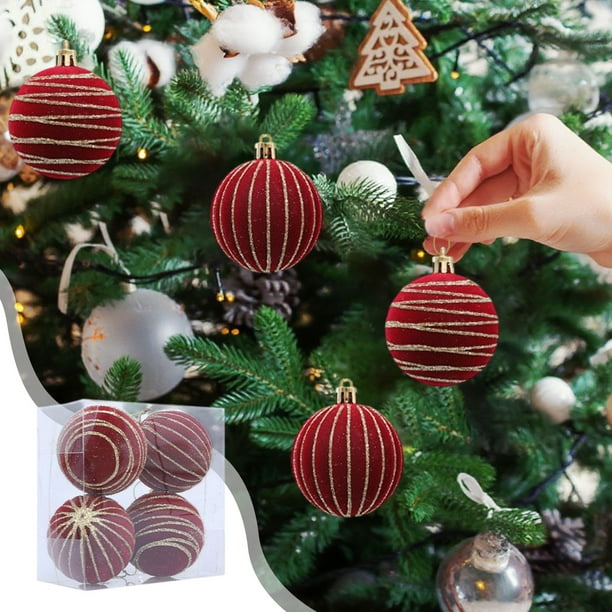 Bolas de Navidad, Bolas Flocked de Navidad, Bolas de Cristal de Navidad, Set de Cuatro Bolas de Navidad, Bolas de Navidad Colgantes, Bolas de Navidad con Brillo, Bolas de Navidad para Árbol de