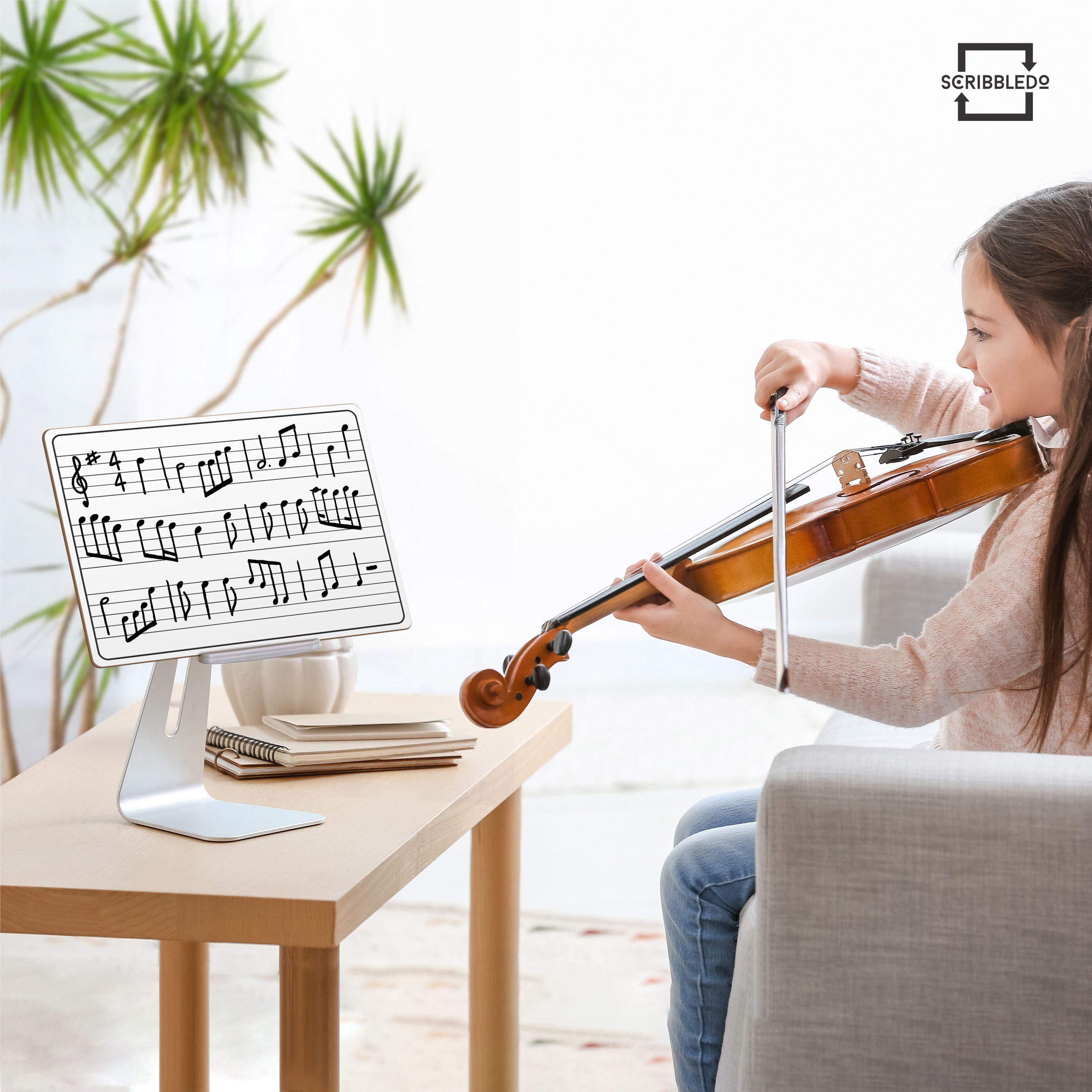 Scribbledo 10 Pack Dry Erase Music Staff Lap White Boards 9"X12" l Write Musical Notes and More (Double Sided Whiteboards) Includes 10 Erasers
