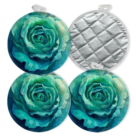 

4 PCS Pot Holders for Kitchen Potholders Sets with Hook for Oven Cooking Baking Abstract - Style Turquoise Rose