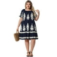 thumbnail image 3 of DARING DIVA Plus Size Summer Boho Short Sleeve Flared Midi Dress 3X Blue, 3 of 6