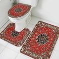 thumbnail image 4 of Red Vintage Boho Bathroom Rugs Set Luxury Traditional Tribal Art Non Slip Absorbent Soft Bath Mats 3 Piece Set with Bathroom Rug, U-Shaped Floor Mat, Toilet Seat Cover Large Size, 4 of 9