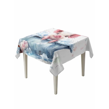 Pig Taking Table Cloth 54x54 Inch Square, A Bath Waterproof Tablecloth Washable Table Cover for Party Picnic Dinner Decor