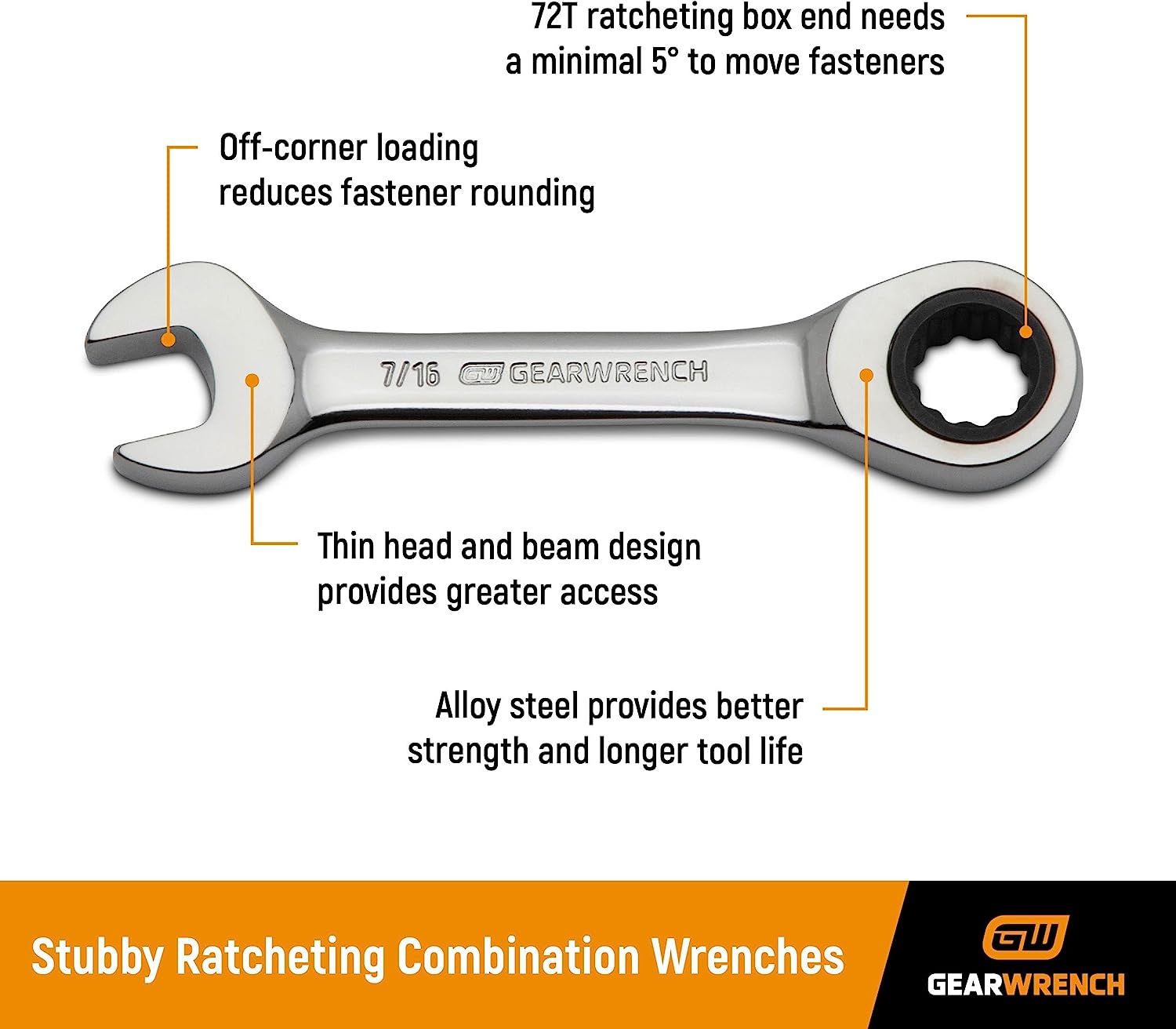 GearWrench 85206 14PC Ratcheting Combination Stubby Wrench Set