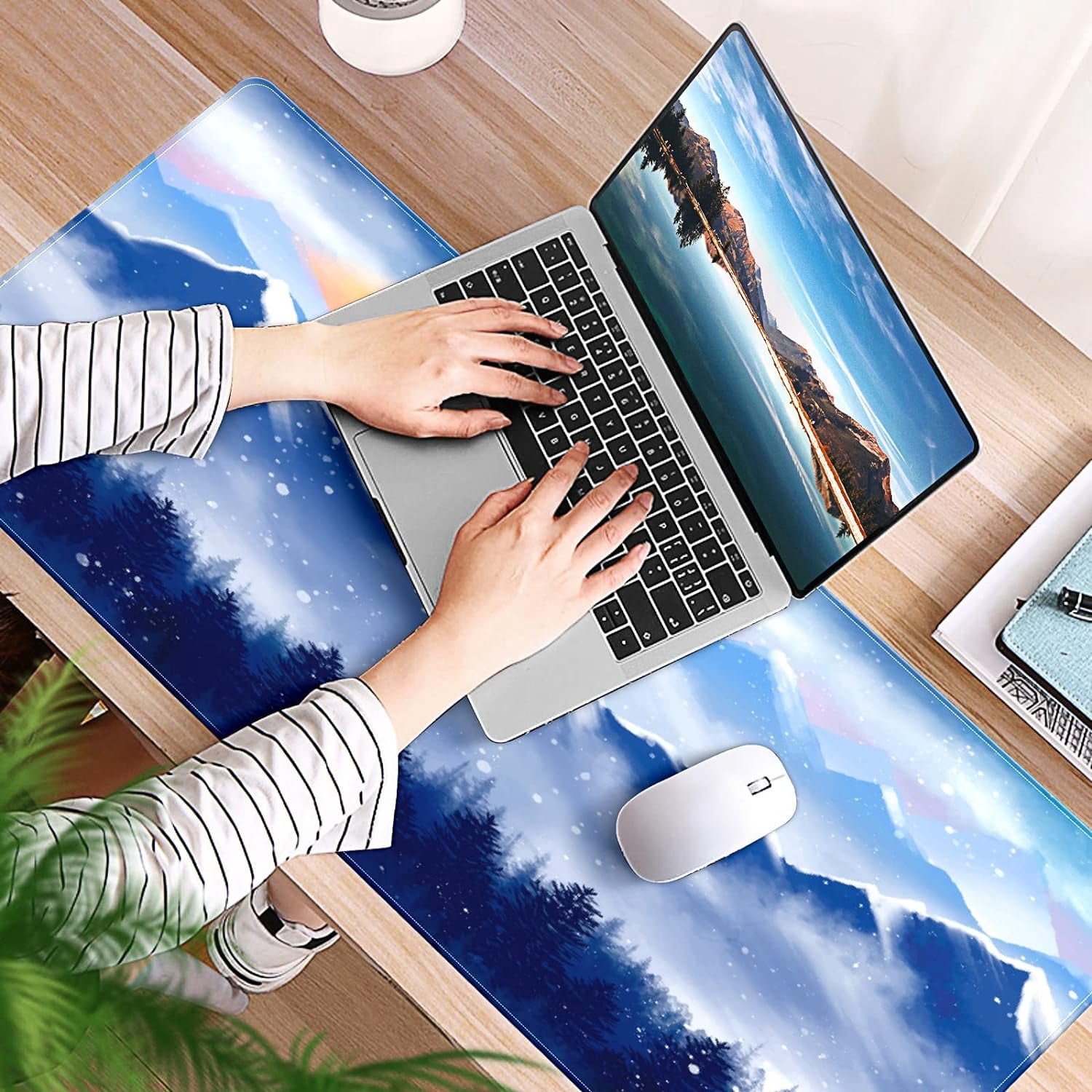 Forest Snow Tree Desk Mat, Desk Accessory, Cute Workspace, Trendy Workspace, Trendy, 35.4x15.7in Large Gaming Mouse Pad, Cute Desk Topper, Pretty Desk Pad