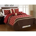 thumbnail image 1 of 7-Pc Embroidered Casablanca Trellis Moroccan Striped Comforter Set Burgundy Red Brown Tan King, 1 of 2