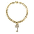 thumbnail image 1 of Stone Stud Crowned Initial Pendant with 12mm 18" Iced Out Miami Cuban Chain Necklace in Gold-Tone, Letter J, 1 of 4