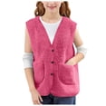 thumbnail image 7 of Wxirdiow Kids Vest Baby Boys Girls Sherpa Fleece Vest Button Sleeveless Plain Jackets Newborn Fuzzy Outwear Fall Winter Warm Clothes Hot Pink Size,11-12 Years, 7 of 7