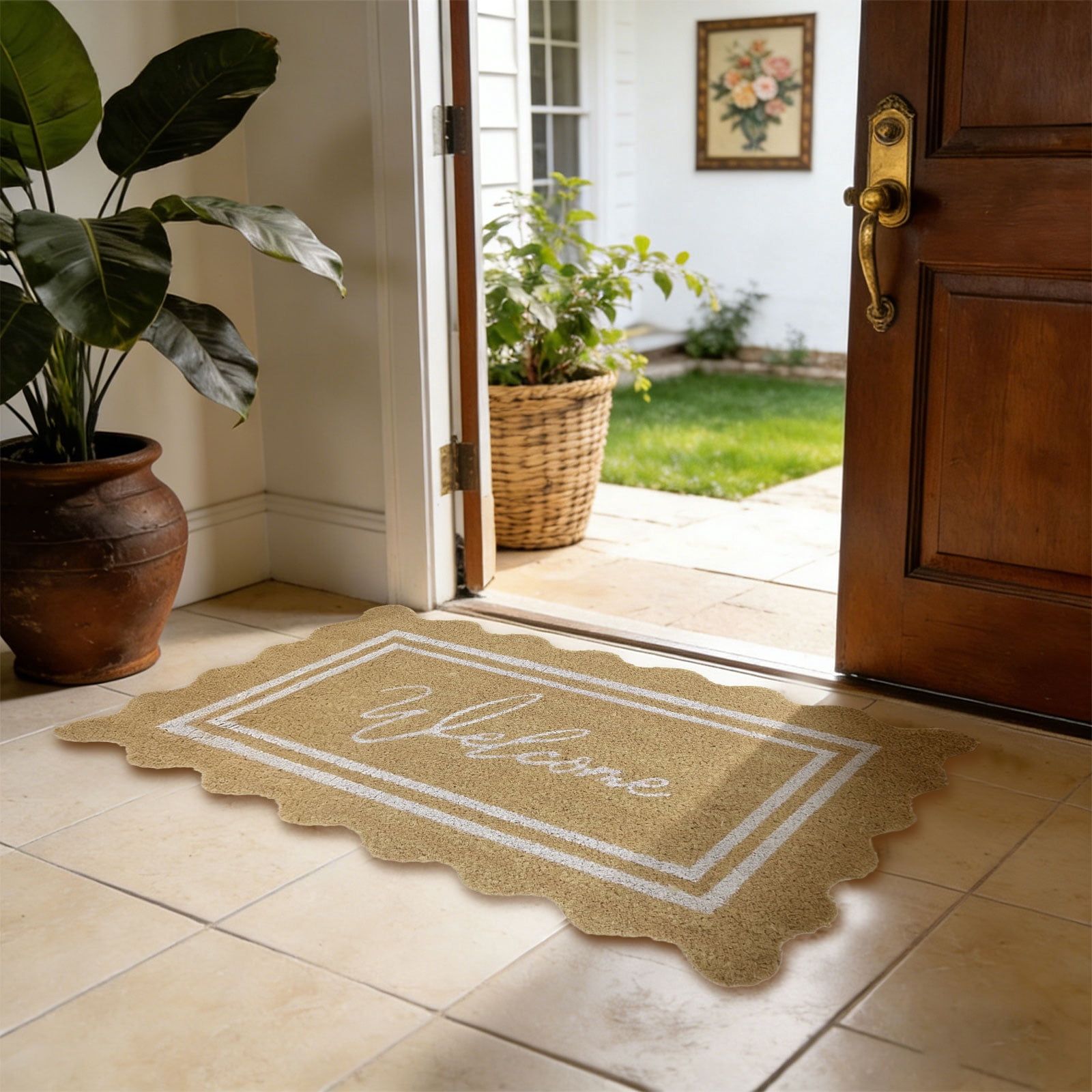1PCS Vintage Spring Welcome Coir Doormat Retro Rug for Front Door, Indoor Outdoor Welcome Mat Spring Home Entryway Outside Yard Home Decoration