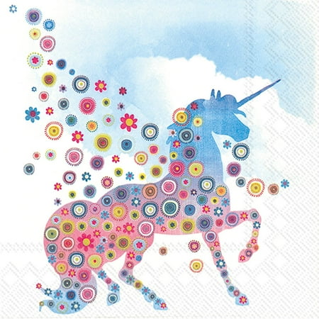 Magic Unicorn Cloud Blue 7 x 7 Paper Disposable Lunch Napkins Pack of 20