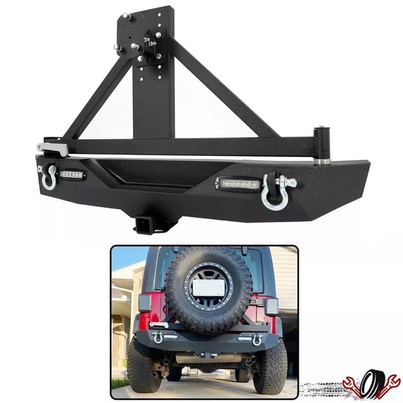 Rear Bumper with 37" Spare Tire Carrier&LED Light ForJeep Wrangler JK JKU 07-18