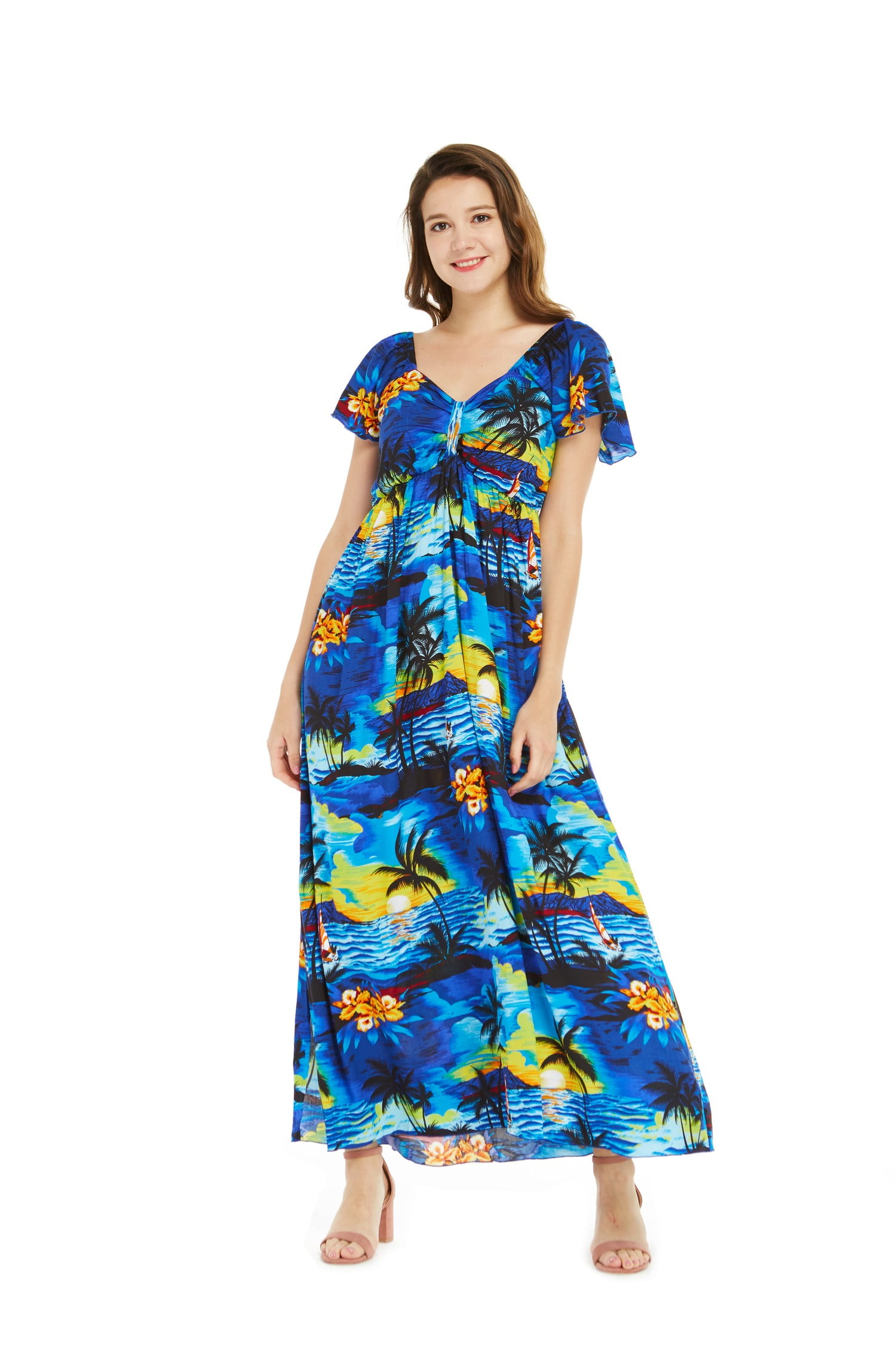 Womens Hawaiian Maxi Ruffle Sleeve Dress Sunset Blue Walmart Canada ...