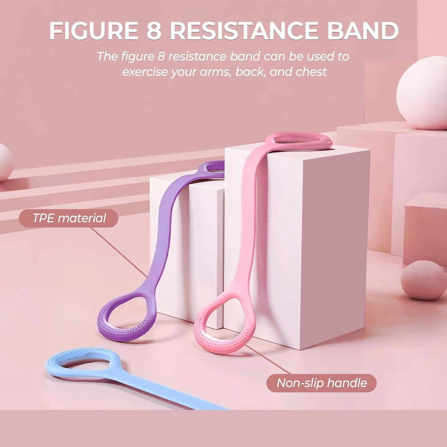 JJEAN-Resistance Band Set for Women, Loop Fabric Resistance Bands for Working Out, Figure 8 Resistance Band for Back, Flat Bands for Exercise for Physical Therapy, Strength Training