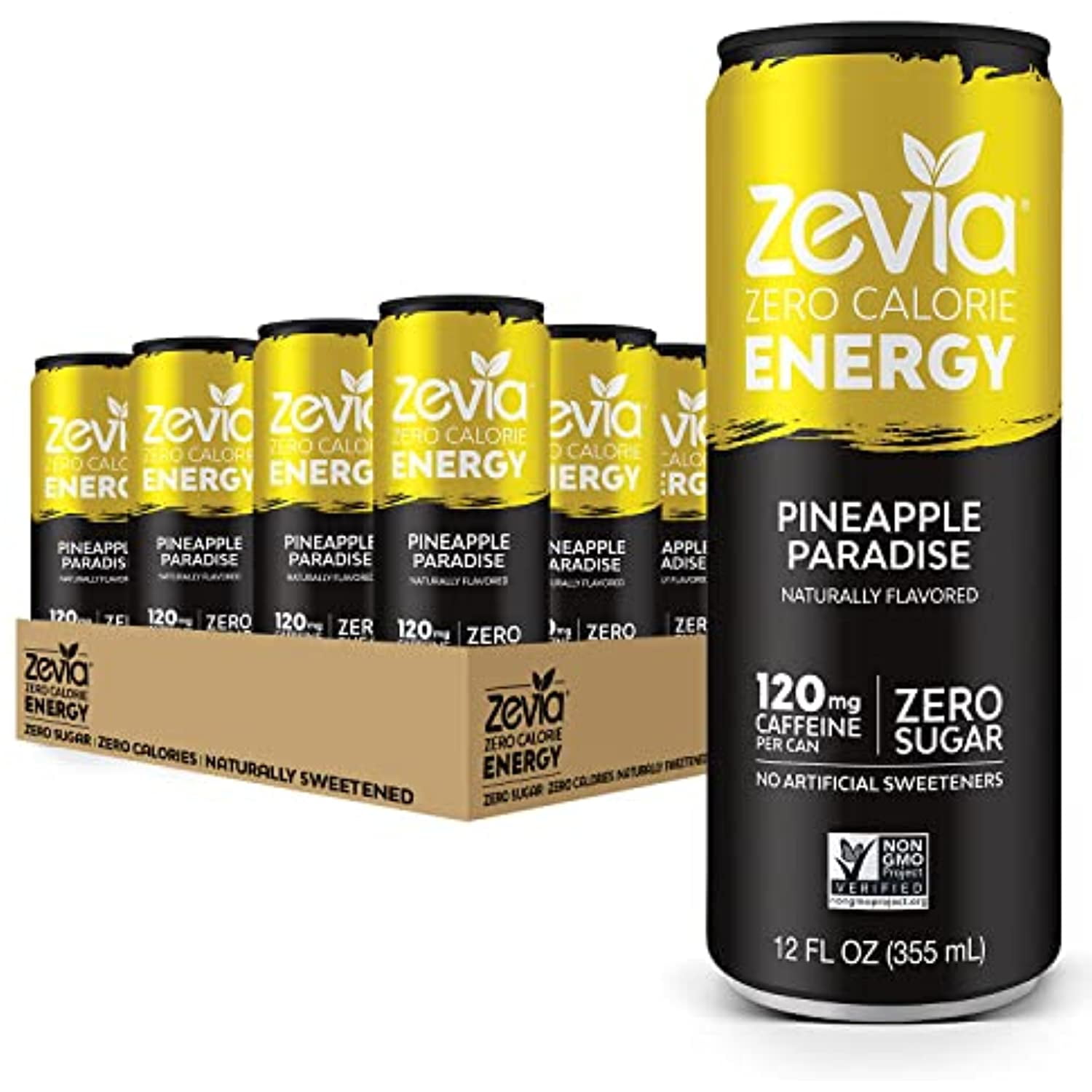 Zevia Zero Calorie Energy Drink, Pineapple Paradise, 12 Ounce Cans