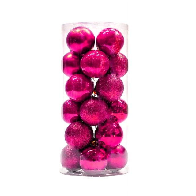 Juego de 24 esferas navideñas en tono rosa para decoración de Navidad, ideales para colgar, en tamaño de 3 cm, perfectas para venta al por mayor.