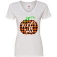 thumbnail image 3 of Inktastic Happy Fall Plaid Pumpkin Women's V-Neck T-Shirt, 3 of 5