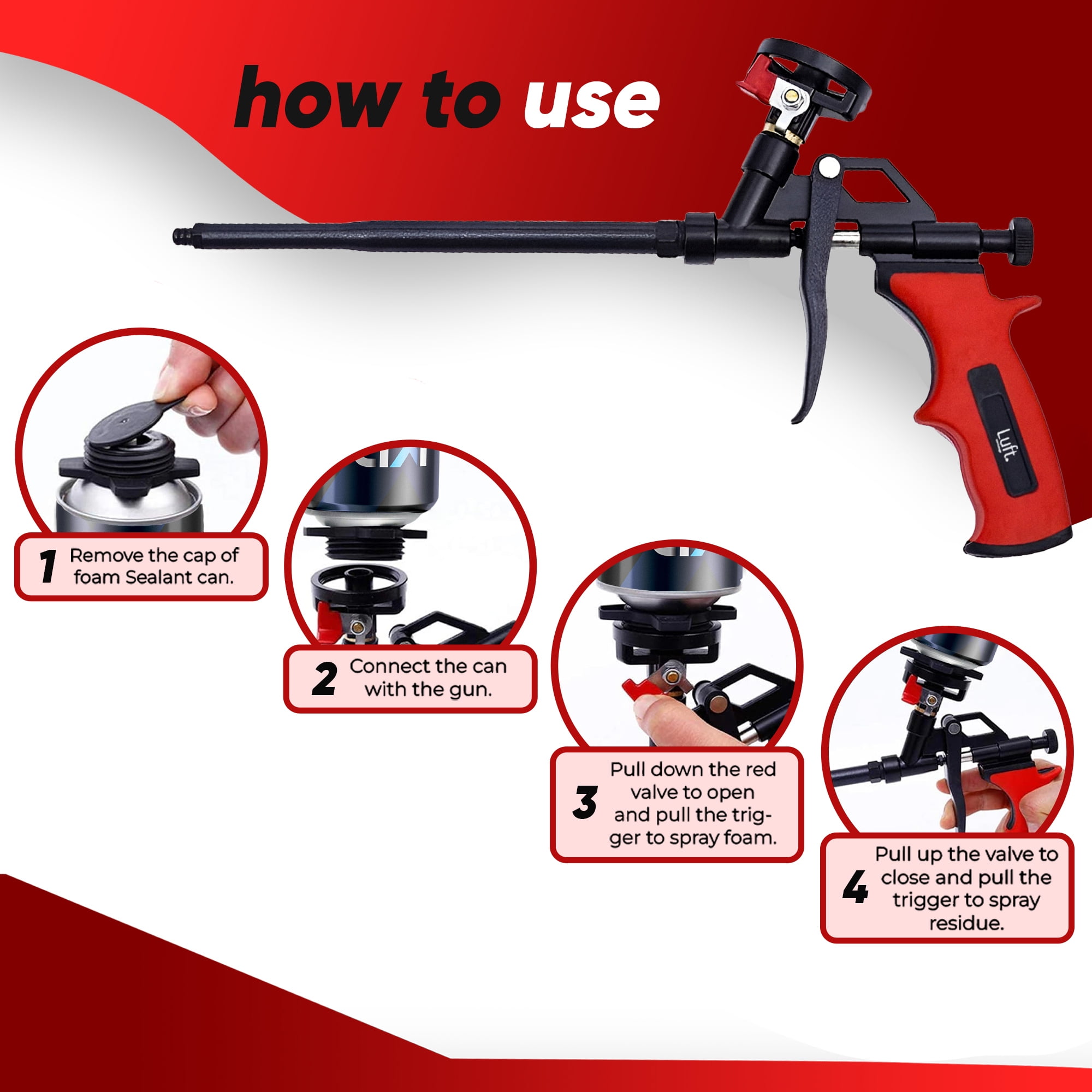 Luft Werkzeuge Foam Dispensing Gun Kit – 3 Metal PU Foam Guns with 27 Extension Nozzles (3 pack)