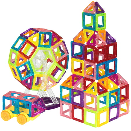 Best Choice Products Kids 158-Piece Portable Mini Magnetic Tiles for STEM Education,