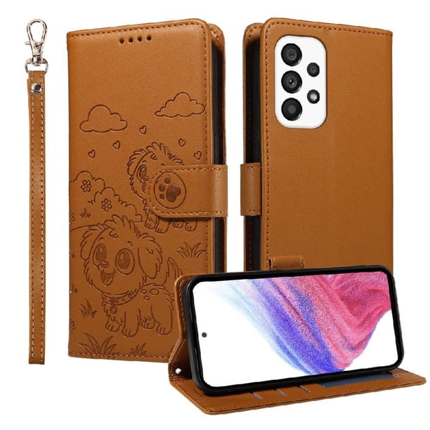 Funda Cartera GANGXUN con Diseño de Perrito en Relieve para Samsung Galaxy A53 5G , Protección 360° con Ranuras y Correa Desmontable
