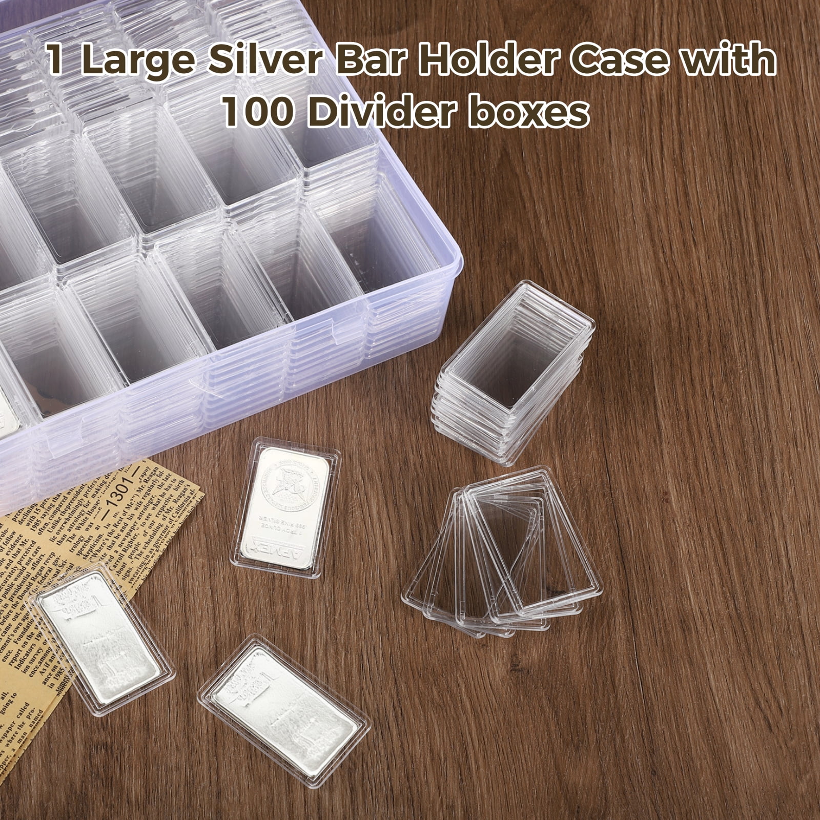 Bottlepic Silver Bar Storage 1 oz Silver Bar Holder Clear Acrylic Storage Container Silver Bar Box Fit for 1 oz Christmas Silver Bar 1 Troy Ounce Bar, 100 Pieces