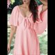 thumbnail image 5 of Vestido Mini Elegante con Escote en V Profundo y Lazo en Color Rosa Talla S, 5 of 8