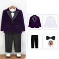 thumbnail image 7 of GiLiling Toddler Boy Velvet Formal Suit 5 Piece Outfit Dress Shirt Jacket Pants and Bowtie for Wedding Events (Purple, 5-6 Years), 7 of 7