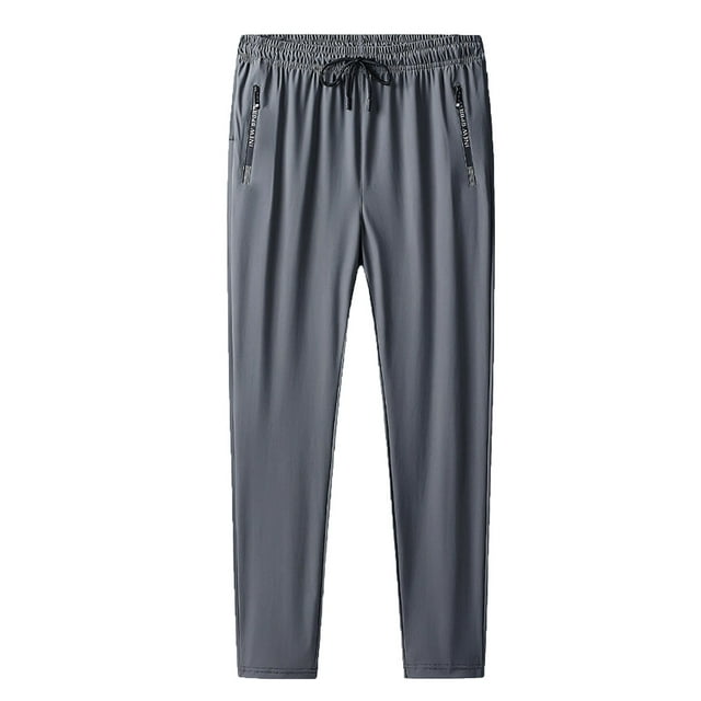 Ceisia Men's Solid Color Breathable Straight Leg Casual Sports Pants with Zipper Pockets Gray XXXXL Gifts