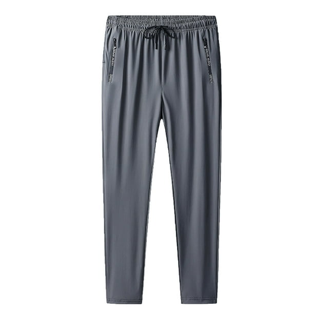 Ceisia Men's Solid Color Breathable Straight Leg Casual Sports Pants with Zipper Pockets Gray XL Gifts