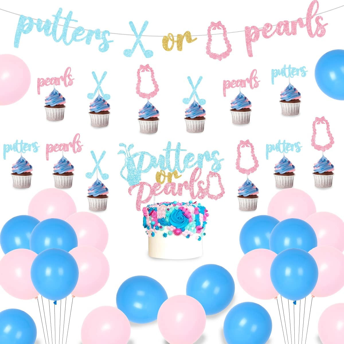 Gender Reveal Party Deko Set – 1 Großer ‘He Or She’ & 10 Kleine Cupcake-Topper – Für Baby Shower, Kuchen & Cupcakes – Nicht Essbar